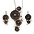Slate Grey Enamel 'Floral Circles' Pendant With Silver Tone Snake Chain & Drop Earrings Set - 36cm Length/ 6cm Extension