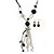 Long Black Resin Nugget Tassel Necklace and Earring Set In Silver Tone - 64cm Length (5cm extension) - view 4