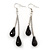 Long Black Acrylic Nugget Tassel Necklace and Earring Set In Silver Tone - 70cm Length (5cm extension) - view 5