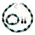 Green/Teal Glass/Crystal Bead Necklace, Flex Bracelet & Drop Earrings Set In Silver Plating - 44cm Length/ 5cm Extension