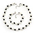 White/Black Simulated Glass Pearl Necklace & Bracelet Set In Silver Plating - 38cm Length/ 4cm Extension - view 2