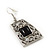 Ethnic Silver Tone Filigree, Black Glass Stone Necklace With T-Bar Closure & Drop Earrings Set - 40cm Length - view 7
