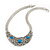 Ethnic Silver Tone Filigree, Turquoise Stone Necklace With T-Bar Closure & Drop Earrings Set - 40cm Length - view 8
