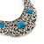 Ethnic Silver Tone Filigree, Turquoise Stone Necklace With T-Bar Closure & Drop Earrings Set - 40cm Length - view 4