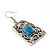 Ethnic Silver Tone Filigree, Turquoise Stone Necklace With T-Bar Closure & Drop Earrings Set - 40cm Length - view 10