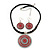Ethnic Red Enamel Medallion Pendant Necklace On Leather Cord & Drop Earrings Set In Silver Plating - 40cm Length/ 7cm Extension - view 2