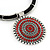 Ethnic Red Enamel Medallion Pendant Necklace On Leather Cord & Drop Earrings Set In Silver Plating - 40cm Length/ 7cm Extension - view 3