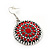 Ethnic Red Enamel Medallion Pendant Necklace On Leather Cord & Drop Earrings Set In Silver Plating - 40cm Length/ 7cm Extension - view 5