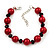 Red/Black Glass Pearl Necklace & Bracelet Set In Silver Plating - 38cm Length/ 4cm Extension - view 2