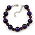 Purple Simulated Glass Pearl Necklace & Bracelet Set In Silver Plating - 38cm Length/ 4cm Extension - view 4