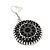 Ethnic Black Enamel Medallion Pendant Necklace On Leather Cord & Drop Earrings Set In Silver Plating - 40cm Length/ 7cm Extension - view 6