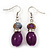 Purple Glass/Crystal Bead Necklace, Flex Bracelet & Drop Earrings Set In Silver Plating - 44cm Length/ 5cm Extension - view 6
