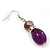 Purple Glass/Crystal Bead Necklace, Flex Bracelet & Drop Earrings Set In Silver Plating - 44cm Length/ 5cm Extension - view 7