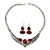 Ethnic Burn Silver Hammered, Burgundy Red Ceramic Stone Necklace With T-Bar Closure & Drop Earrings Set - 40cm Length - view 3