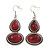 Ethnic Burn Silver Hammered, Burgundy Red Ceramic Stone Necklace With T-Bar Closure & Drop Earrings Set - 40cm Length - view 5