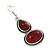 Ethnic Burn Silver Hammered, Burgundy Red Ceramic Stone Necklace With T-Bar Closure & Drop Earrings Set - 40cm Length - view 7