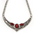 Ethnic Burn Silver Hammered, Burgundy Red Ceramic Stone Necklace With T-Bar Closure & Drop Earrings Set - 40cm Length - view 2