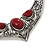 Ethnic Burn Silver Hammered, Burgundy Red Ceramic Stone Necklace With T-Bar Closure & Drop Earrings Set - 40cm Length - view 4