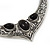 Ethnic Burn Silver Hammered, Black Ceramic Stone Necklace With T-Bar Closure & Drop Earrings Set - 40cm Length - view 3