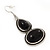 Ethnic Burn Silver Hammered, Black Ceramic Stone Necklace With T-Bar Closure & Drop Earrings Set - 40cm Length - view 7
