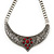 Ethnic Burn Silver Hammered, Red Ceramic Stone Necklace With T-Bar Closure & Teardrop Earrings Set - 42cm Length - view 3
