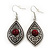 Ethnic Burn Silver Hammered, Red Ceramic Stone Necklace With T-Bar Closure & Teardrop Earrings Set - 42cm Length - view 5