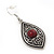 Ethnic Burn Silver Hammered, Red Ceramic Stone Necklace With T-Bar Closure & Teardrop Earrings Set - 42cm Length - view 7