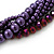 Deep Purple, Metallic Purple Simulated Glass Pearl Bead Multi Strand Neckace, Bracelet & Drop Earrings Set In Silver Tone - 34cm Length/ 4cm Extender - view 4