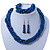 Cobalt Blue, Metallic Blue Glass Pearl Bead Multi Strand Neckace, Bracelet & Drop Earrings Set In Silver Tone - 34cm Length/ 4cm Extender - view 2