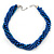 Cobalt Blue, Metallic Blue Glass Pearl Bead Multi Strand Neckace, Bracelet & Drop Earrings Set In Silver Tone - 34cm Length/ 4cm Extender - view 3