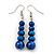Cobalt Blue, Metallic Blue Glass Pearl Bead Multi Strand Neckace, Bracelet & Drop Earrings Set In Silver Tone - 34cm Length/ 4cm Extender - view 5