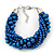 Cobalt Blue, Metallic Blue Glass Pearl Bead Multi Strand Neckace, Bracelet & Drop Earrings Set In Silver Tone - 34cm Length/ 4cm Extender - view 6