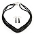 Jet Black Multistrand Faceted Glass Crystal Necklace & Drop Earrings Set In Silver Plating - 44cm Length/ 6cm Extender - view 2