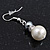 White Simulated Glass Pearl Bead Necklace, Flex Bracelet & Drop Earrings Set With Diamante Rings & Metallic Grey Beads - 38cm Length/ 6cm Extension - view 12