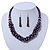 Deep Purple Faux Pearl/ Glass Crystal Cluster Necklace & Drop Earrings Set In Silver Plating - 38cm Length/ 6cm Extender - view 2
