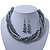 Grey, Metallic Grey Simulated Glass Pearl Bead Multi Strand Neckace, Bracelet & Drop Earrings Set In Silver Tone - 34cm Length/ 4cm Extender - view 7