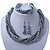 Grey, Metallic Grey Simulated Glass Pearl Bead Multi Strand Neckace, Bracelet & Drop Earrings Set In Silver Tone - 34cm Length/ 4cm Extender
