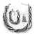 Grey, Metallic Grey Simulated Glass Pearl Bead Multi Strand Neckace, Bracelet & Drop Earrings Set In Silver Tone - 34cm Length/ 4cm Extender - view 2