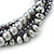 Grey, Metallic Grey Simulated Glass Pearl Bead Multi Strand Neckace, Bracelet & Drop Earrings Set In Silver Tone - 34cm Length/ 4cm Extender - view 4