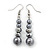 Grey, Metallic Grey Simulated Glass Pearl Bead Multi Strand Neckace, Bracelet & Drop Earrings Set In Silver Tone - 34cm Length/ 4cm Extender - view 6