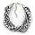 Grey, Metallic Grey Simulated Glass Pearl Bead Multi Strand Neckace, Bracelet & Drop Earrings Set In Silver Tone - 34cm Length/ 4cm Extender - view 5
