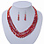 Brick Red Multistrand Faceted Glass Crystal Necklace & Drop Earrings Set In Silver Plating - 44cm Length/ 6cm Extender - view 4