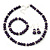 Deep Purple Glass Bead Necklace, Flex Bracelet & Drop Earrings Set With Diamante Rings - 38cm Length/ 6cm Extension