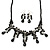 Victorian/ Gothic/ Burlesque Black Glass Bead Necklace & Drop Earring Set In Rhodium Plating - 40cm Length/ 5cm Extension