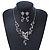 Clear Austrian Crystal 'Butterfly' Necklace & Drop Earring Set In Rhodium Plating - 40cm Length/ 6cm Extension - view 2