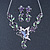 Purple/ Green Austrian Crystal 'Butterfly' Necklace & Drop Earring Set In Rhodium Plating - 40cm Length/ 6cm Extension - view 4