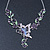 Purple/ Green Austrian Crystal 'Butterfly' Necklace & Drop Earring Set In Rhodium Plating - 40cm Length/ 6cm Extension - view 7