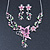 Pink/ Green Austrian Crystal 'Butterfly' Necklace & Drop Earring Set In Rhodium Plating - 40cm Length/ 6cm Extension - view 5