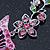 Pink/ Green Austrian Crystal 'Butterfly' Necklace & Drop Earring Set In Rhodium Plating - 40cm Length/ 6cm Extension - view 11