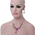 Pink/ Green Austrian Crystal 'Butterfly' Necklace & Drop Earring Set In Rhodium Plating - 40cm Length/ 6cm Extension - view 2